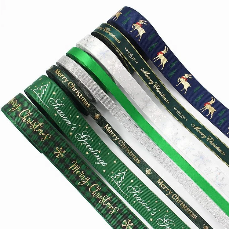 

christmas tree snow deer ribbon merry christmas holiday party printed woven edge satin ribbon set for packing