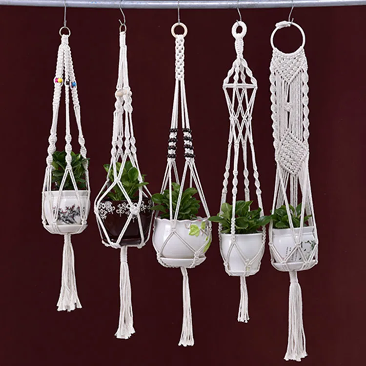 

hanging basket plants plant wall hanger macrame, White