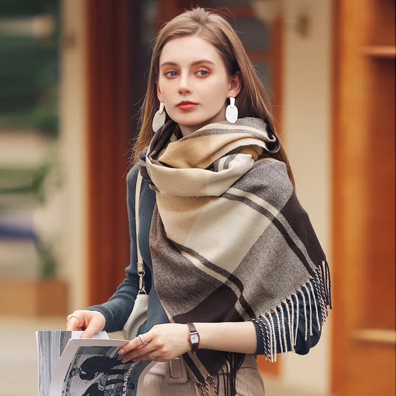 2023 new plaid cashmere scarf winter scarf women's shawl thickened warm tassel imitation cashmere scarf