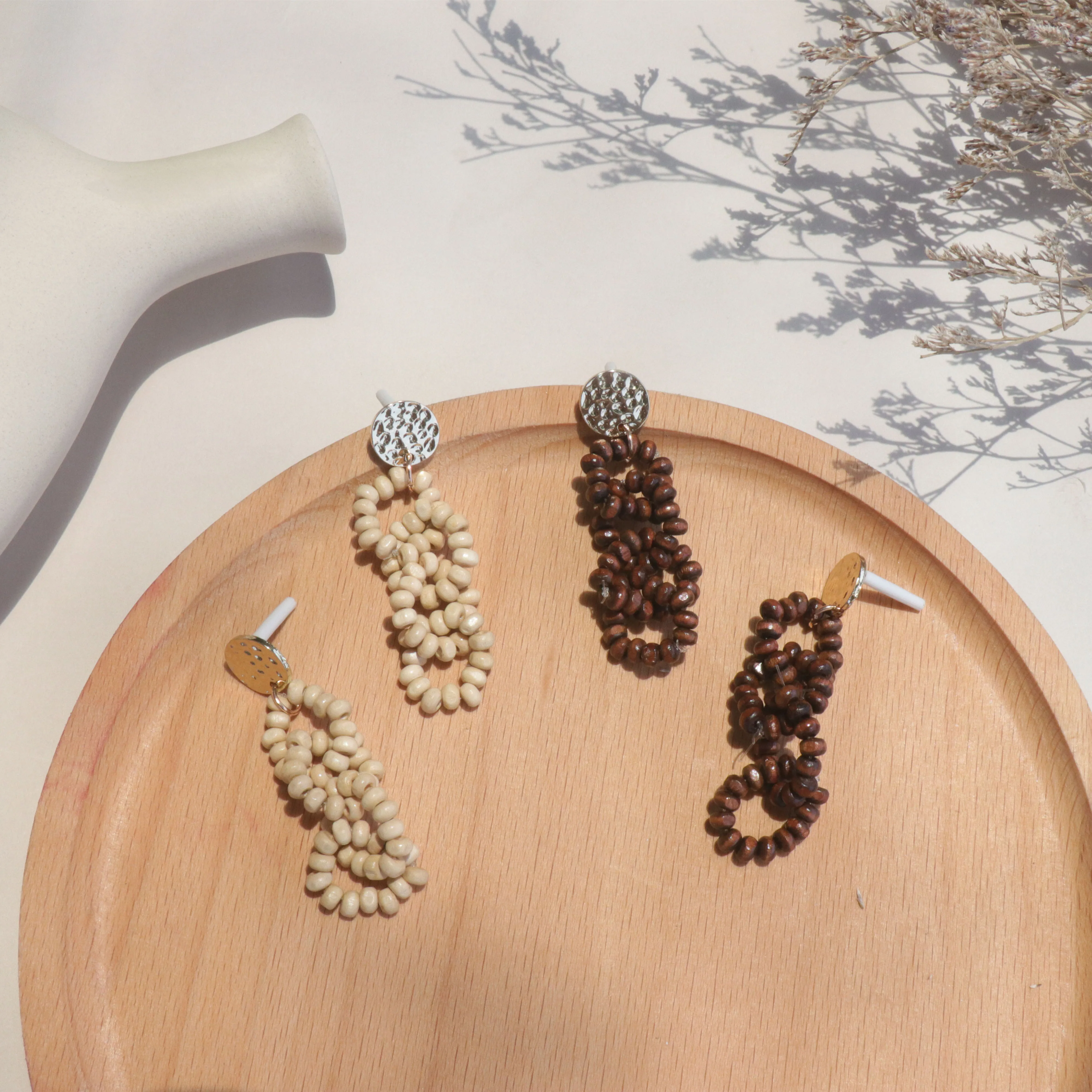 

Women Korea Handmade Wood Bamboo Rattan Pendant Long Dangle Drop Earrings Ear Jewelry, Colorful