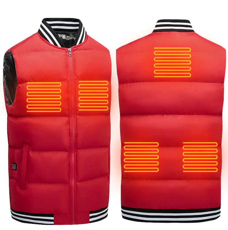 

2020 New Intelligent StayWarm Mens Heated Vest Outdoor Hiking Skiing USB Battery Winter Heated Vest Jacket, Red balck,white