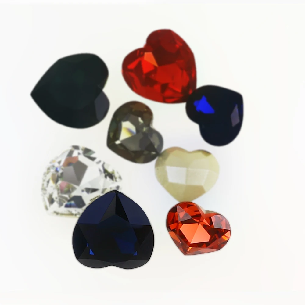 

Red Heart Shaped Glass Stones Crystal Heart Rhinestones Point Back Rhinestones Heart Drop Charms For Jewelry Making