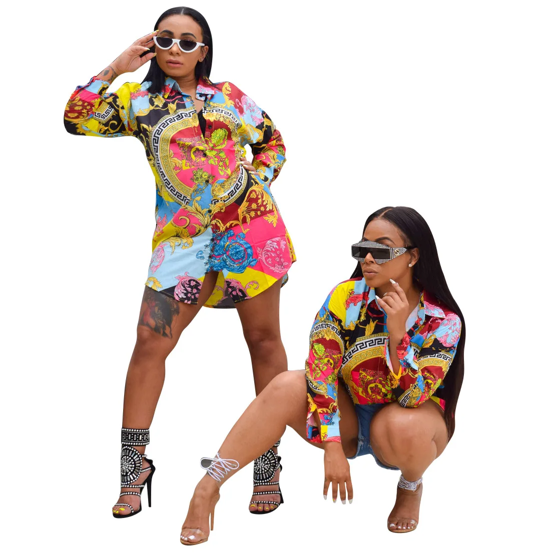 

Hot Printed Shirt Multi-Color Women's Dress Women Sexy