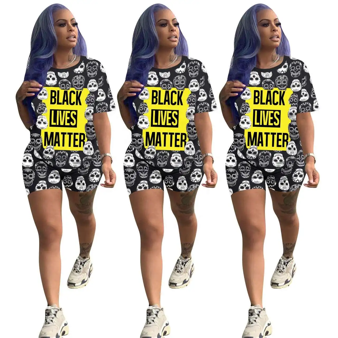 

2020 new summer Skull alphabet print home wear Set truck suit in sport