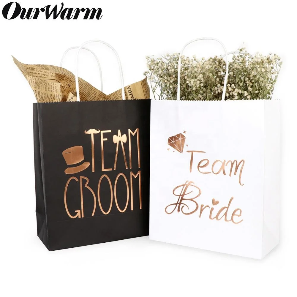 OurWarm Wedding Party Favors 2 Pcs Kraft Paper Gift Bags With Handle Packages Bags for Bridesmaid Groom Wedding Souvenir