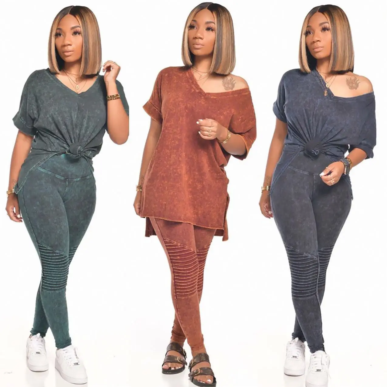 

2020 New Arrival Solid Embossed Stitching Slash Plus Size Two Piece Set Fall Outfits For Women