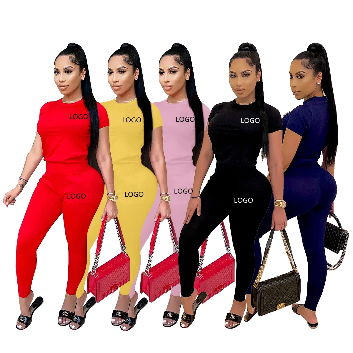 

custom logo Casual Plus Size Letter Printing Embroidery Tracksuits Sweatsuit Summer Tops Pants 2 Two Piece Sets Women Clothing, Picture