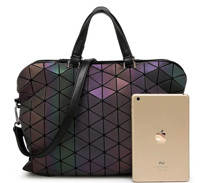 

Fashion Luminous bag Women Geometric Tote Quilted Shoulder Bags Laser Plain Folding Handbags geometry bag women Large capacity