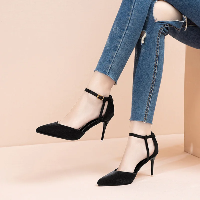 

Dropshipping Pointed Toe Stiletto High-Heeled Women Pump Buckle Increase Luxury Versatile Casual Shoes