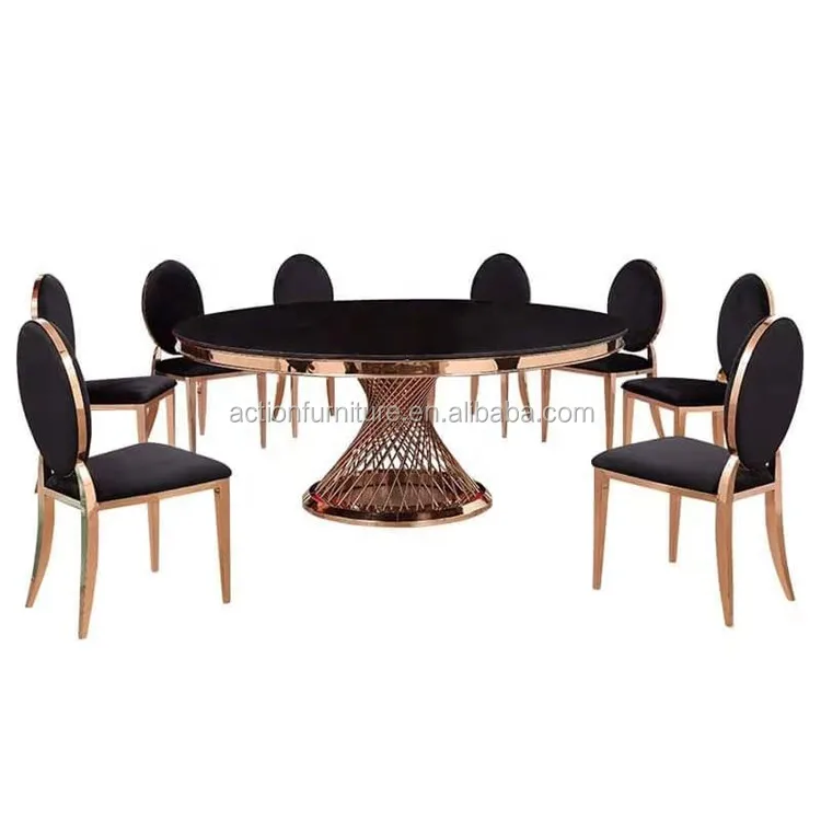 
Round Tempered Glass Chromed Metal Base Wedding Dining Table for banquet 