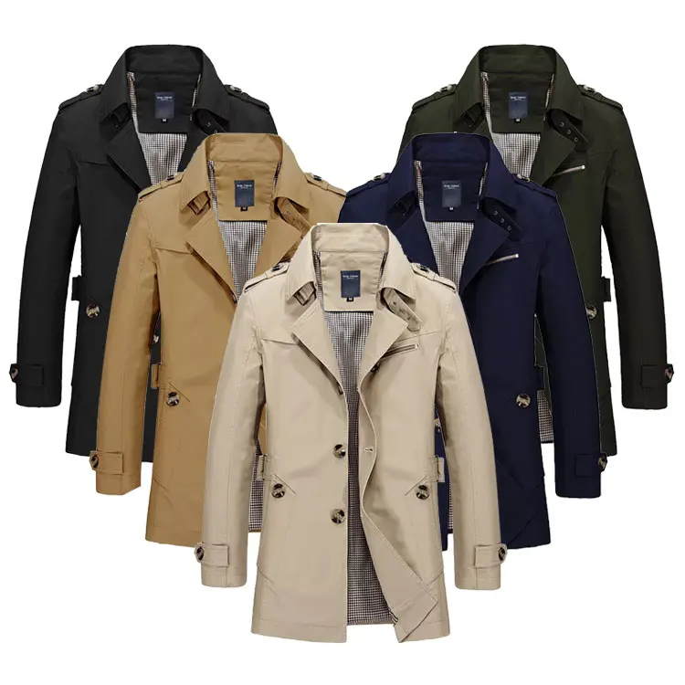 

100% Cotton Washed Mens Casual Coat Trench Coat Jacket, Black/khaki/brown/army green/navy