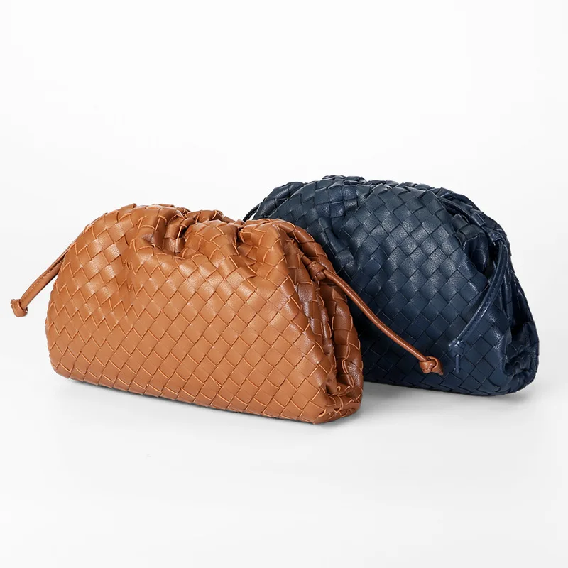 

Genuine Woven Leather Cloud Bag Soft Wrinkled Dumpling Shoulder Messenger Luxury Handbags Women Designer Clutch Pouch, Customizable