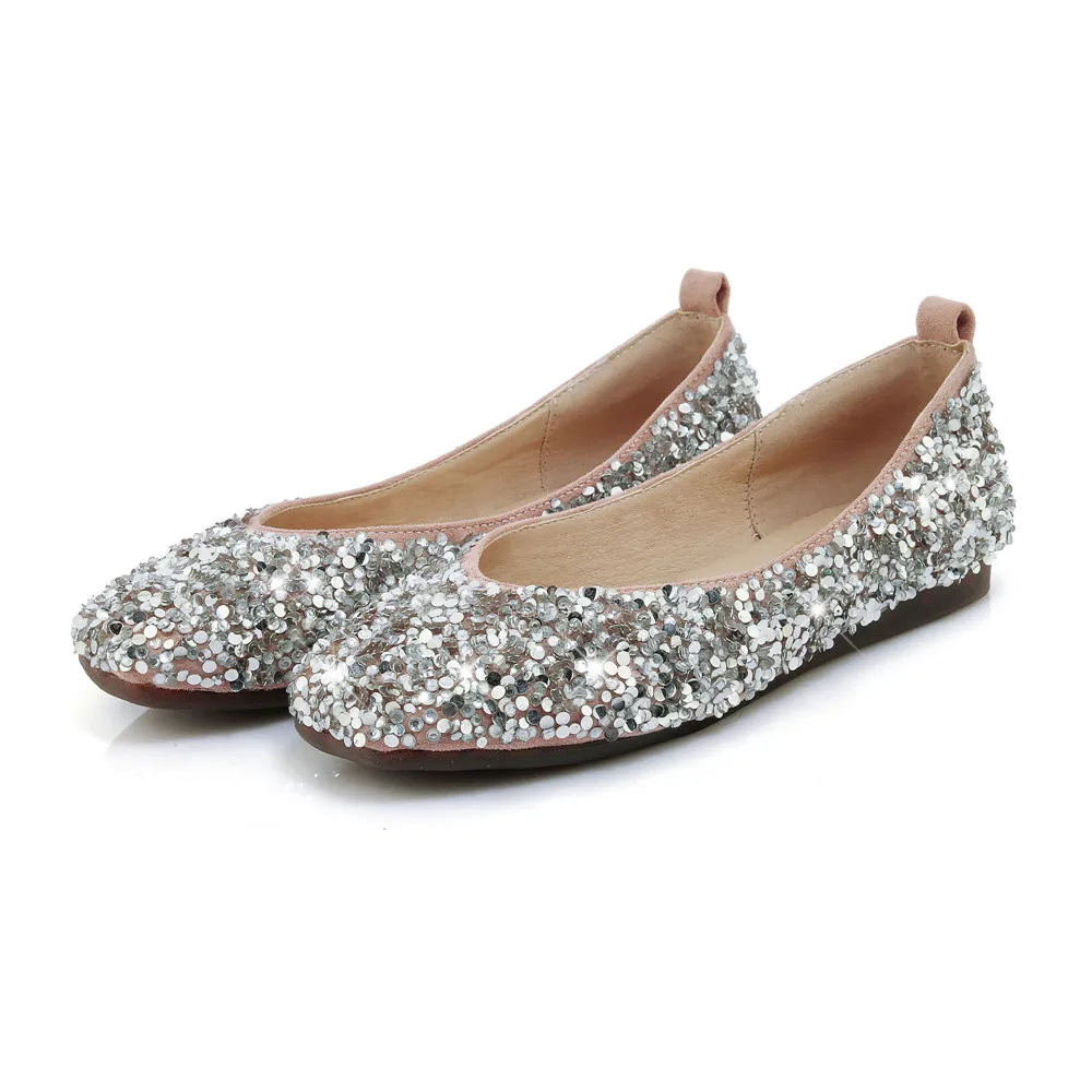 

Hot Sale Shinny Glitter Round Toe Slip on Ballet Pumps Flats Ballerina Loafer Comfortable Shoes Women Casual Ladies Flat