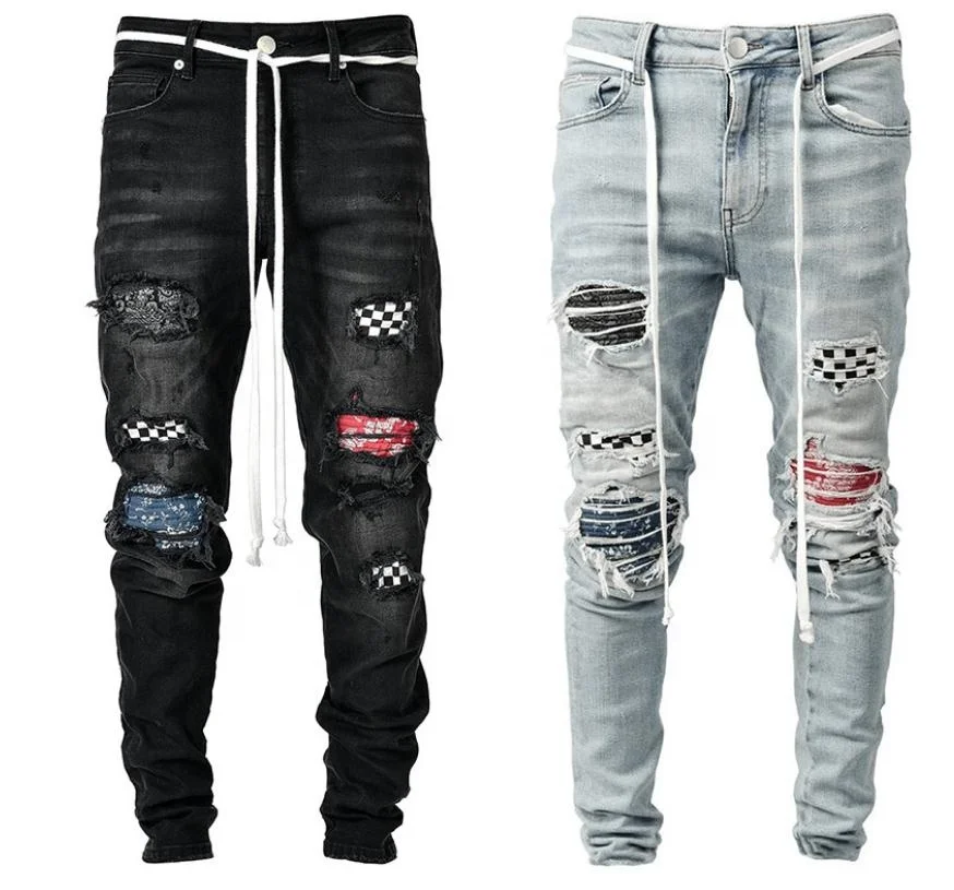 

Blue Hole Straight skinny jeans Men Casual Slim Pants Men's Trousers