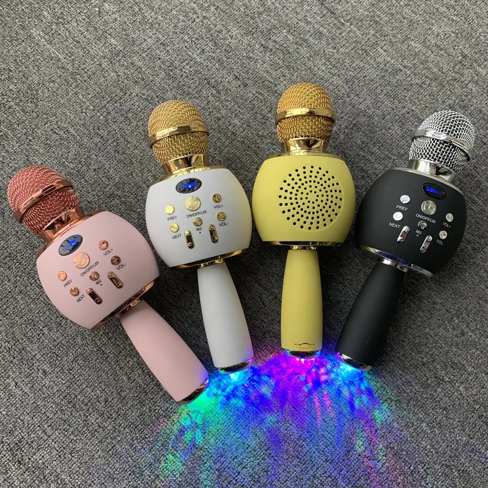 

2021 New Style Customize LOGO Kids gift Wireless Disco LED handheld speaker karaoke microphone With CE RoSH FCC, Black ,gold ,rosegold,blue,pink,silver