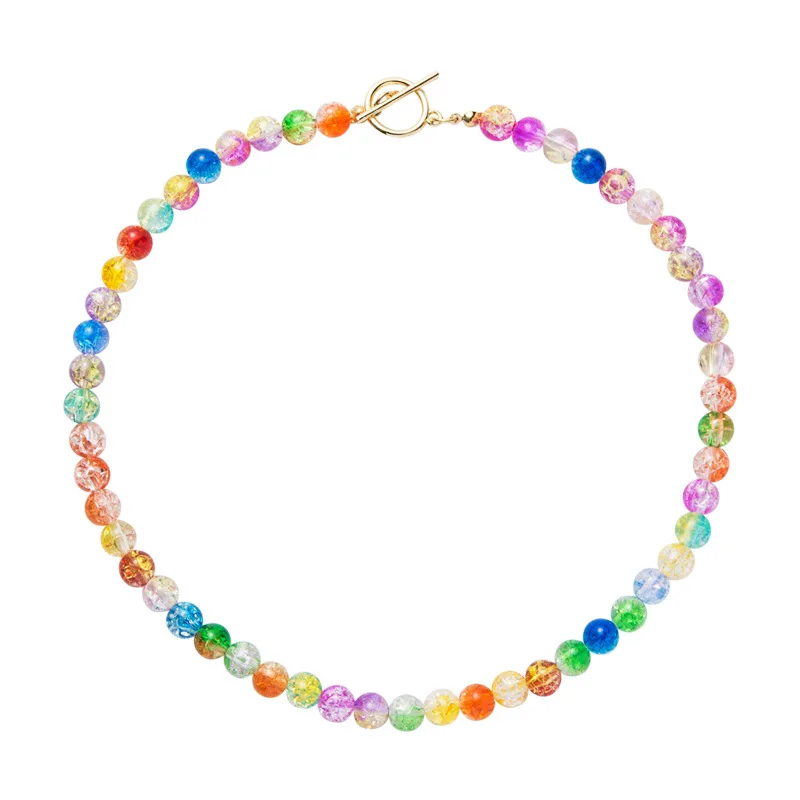 

New Fashion Colorful Rainbow Clear Glass Resin Handmade Beaded Necklace For Women Girls bisuteria Jwellery, Multicolored