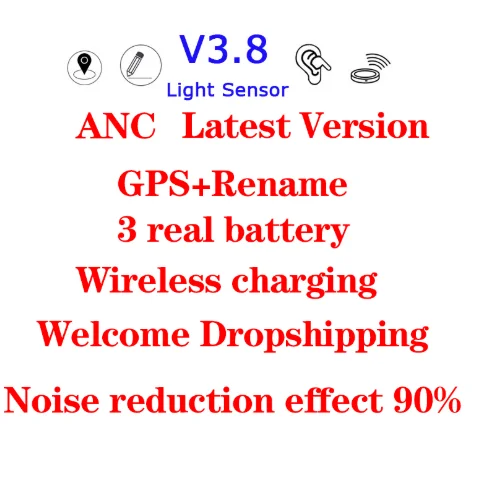 

100% Hybrid ANC Air Pro 7 TWS Wireless Earphones NEW Airoha 1562a 1562F Chip Active Noise Cancellation Earbuds Dual ANC MIC, White