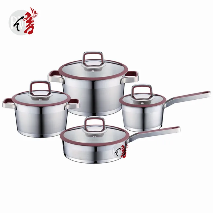 

new design silicone glass lid induction stainless steel cooking pot cookware set