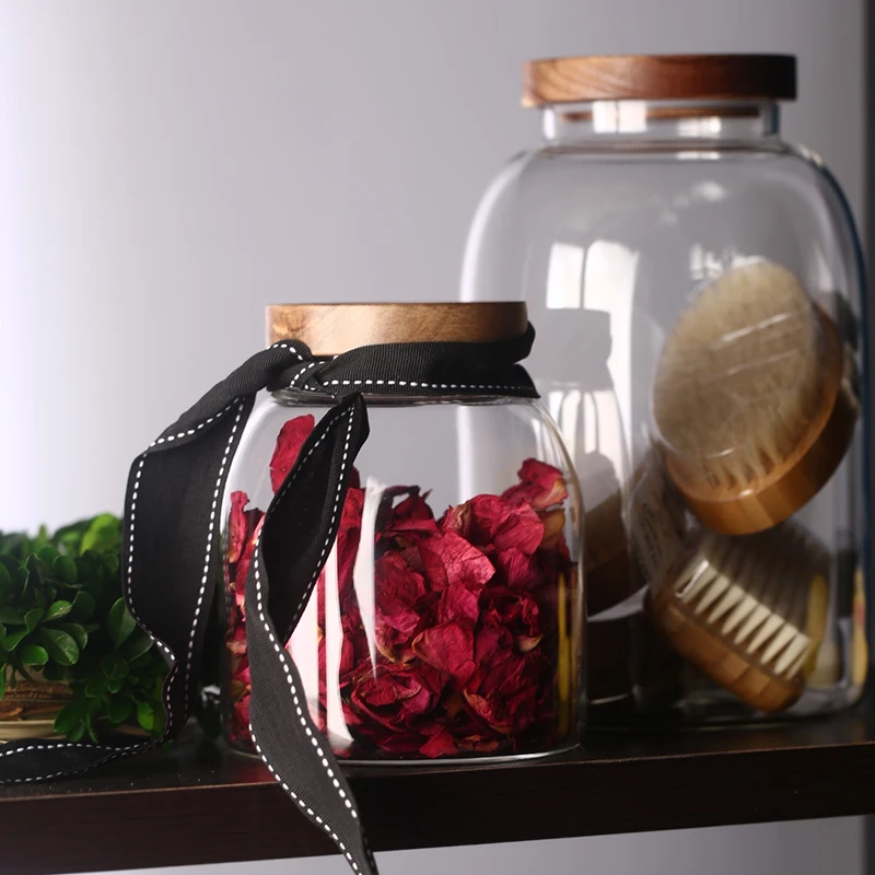 

2000ML Glass Acacia Lid Big Size Borosilicate Glass Large Storage Jar For Home Use, Transparent