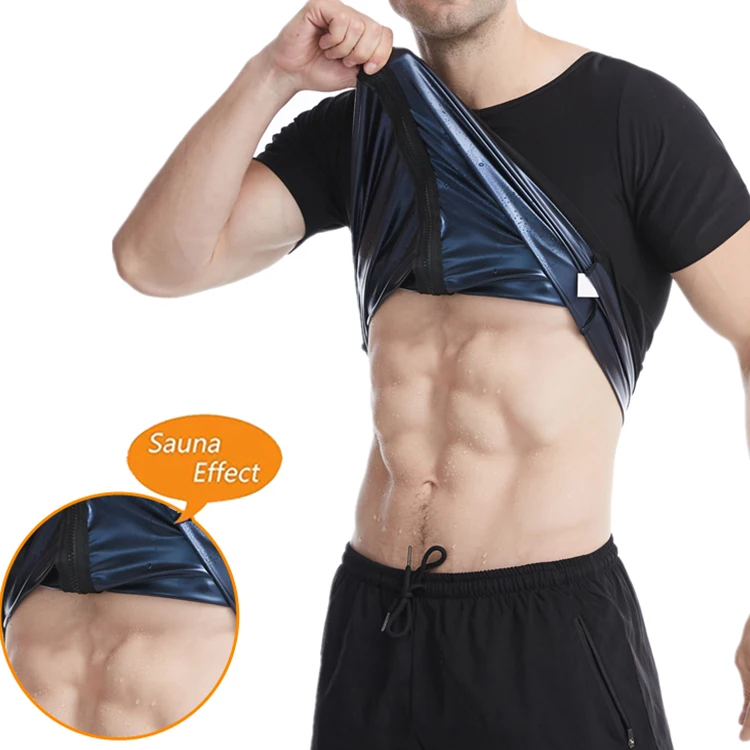 

New Zipper Sweat Sauna Like Waist Slimming Body Shaper Gym Workout Wear Men Sweat Shirt, Black