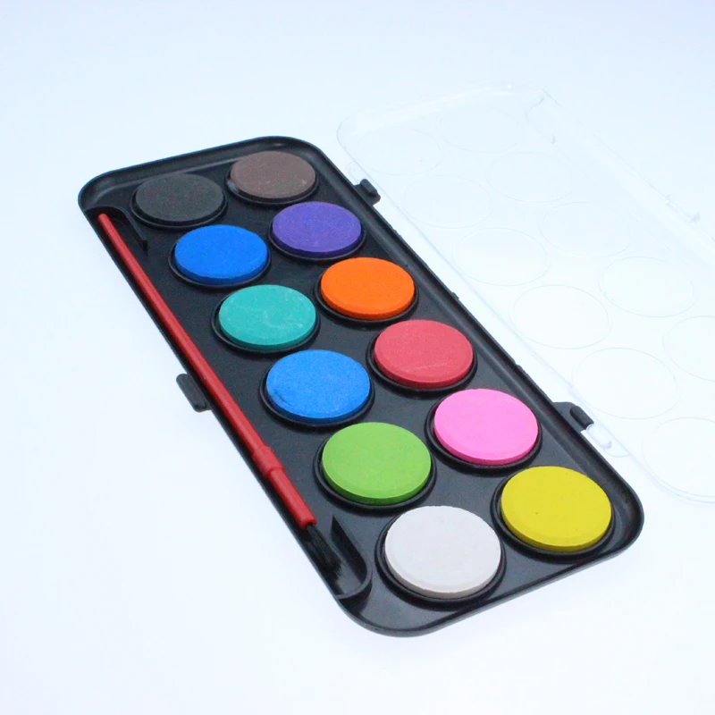 
Free sample no toxic white case 12 colors kids water color paint with brush,multicolor solid watercolor paint set 