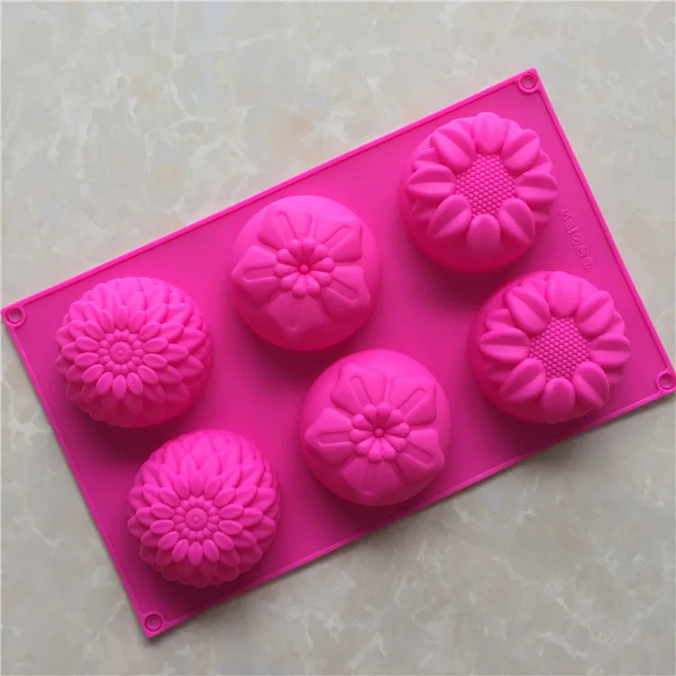 

Food Grade Silicone Soap Mold 6 Cavity Mixed Floral Flower Pattern Handmade Soap Mould Baked Flowers Cakes Gift