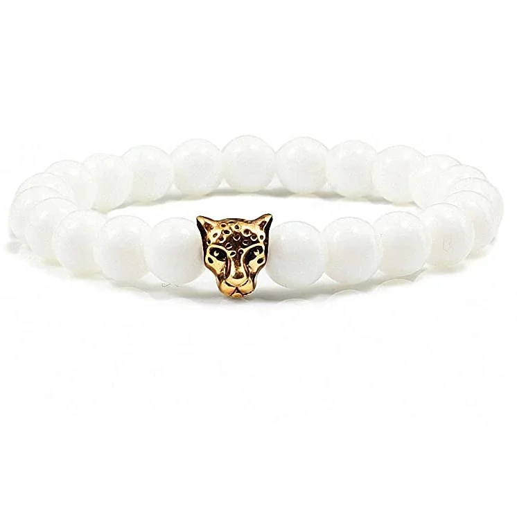 

Leopard Head Decorative Bracelet 8 mm Natural Stone Buddha Bead Bracelet for Men, Picture shows