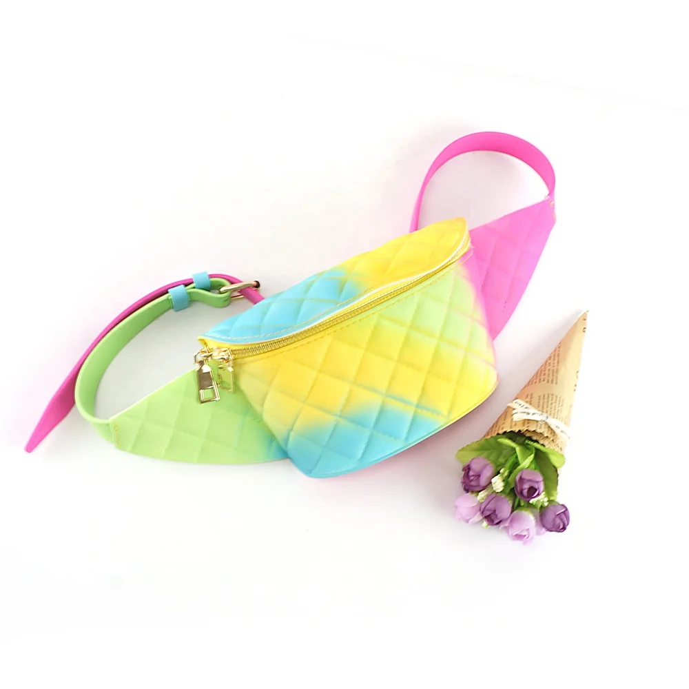 

women solid color silicone jelly waist bag purses pvc rubber rainbow bags ladies crossbody cute bag ready to ship, Rainbow pink or other