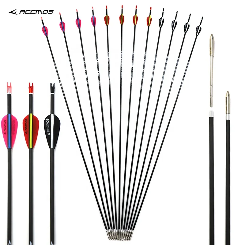 

ACCMOS Pure Carbon Arrow ID 3.2 Spine 350-1000 Replaceable Tips Target Arrow Recurve Compound Archery Hunting Bow and Arrow