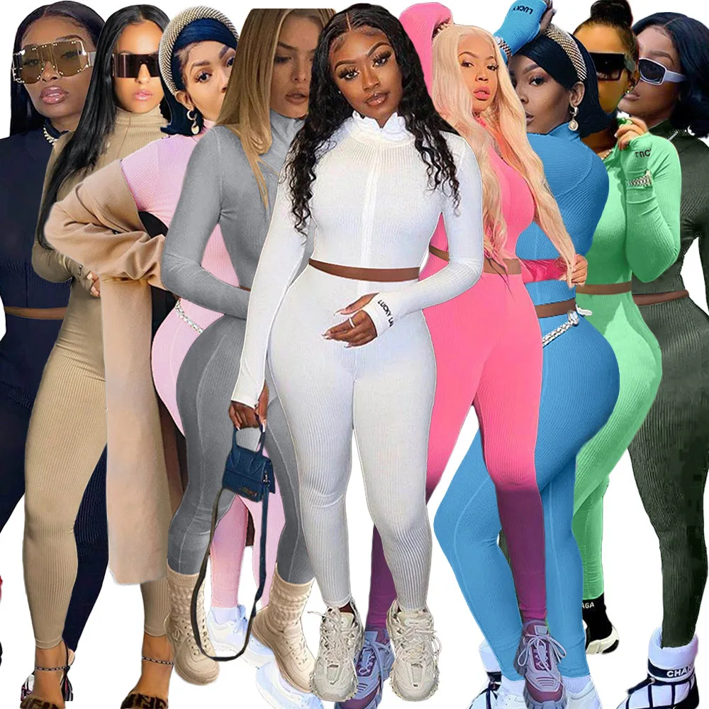 

Summer 2021 women clothing outfits skinny stretch two pieces set High elastic fitness tracksuit lucky label sets, Picture shows