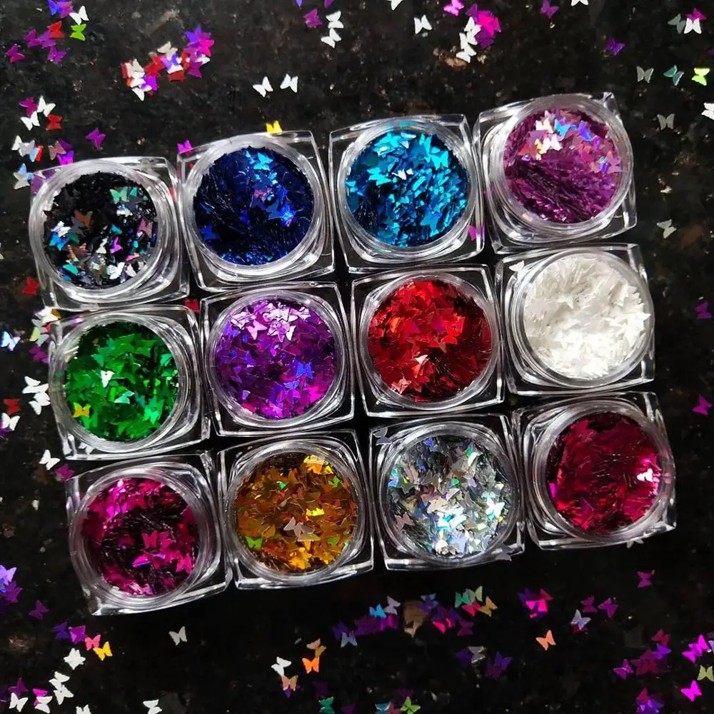 

Japanese Style PET Holographic Glitter Manicure Sequins Butterfly Paillette For Nail Decoration, Colorful