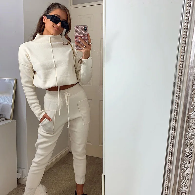 

Streetwear Two Piece Set Women Clothing Solid White Black Pants 2 Piece Hoodie Sets Joggers Outfits Two Piece Set Women Clothing