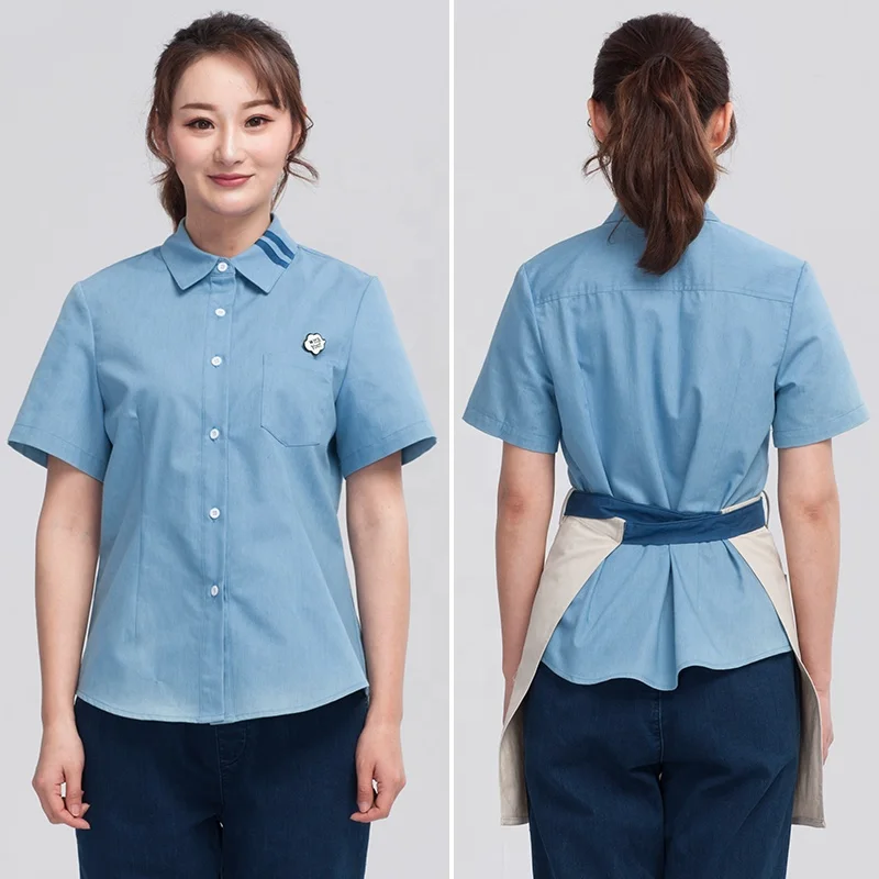 
wholesale TOP sale short sleeves restaurant uniforms designs waiter waitress uniform work shirts uniforme mesera 