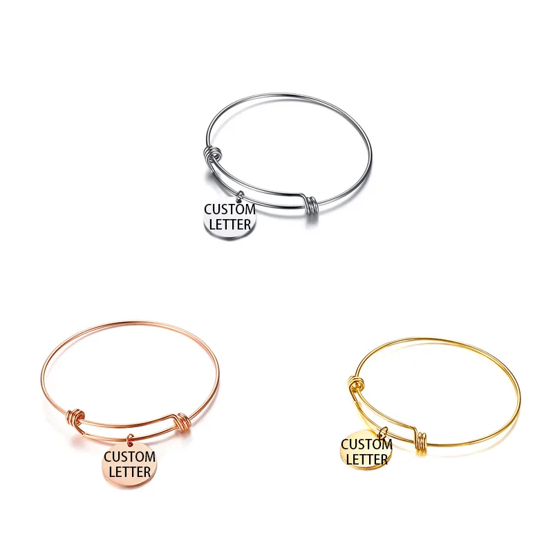 2019 Bracelet Sliver Stainless Steel Women Ladies Luxury Custom Logo Wire Gold Expandable Adjustable Charm Bangle Bracelet