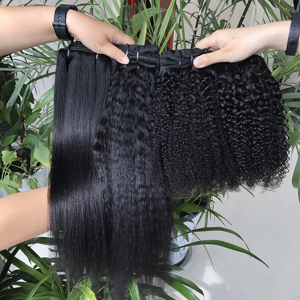 Seamless Clip-in Chinese Virgin Hair Extensions Wholesale Curly Wave Clips Machine Double Weft