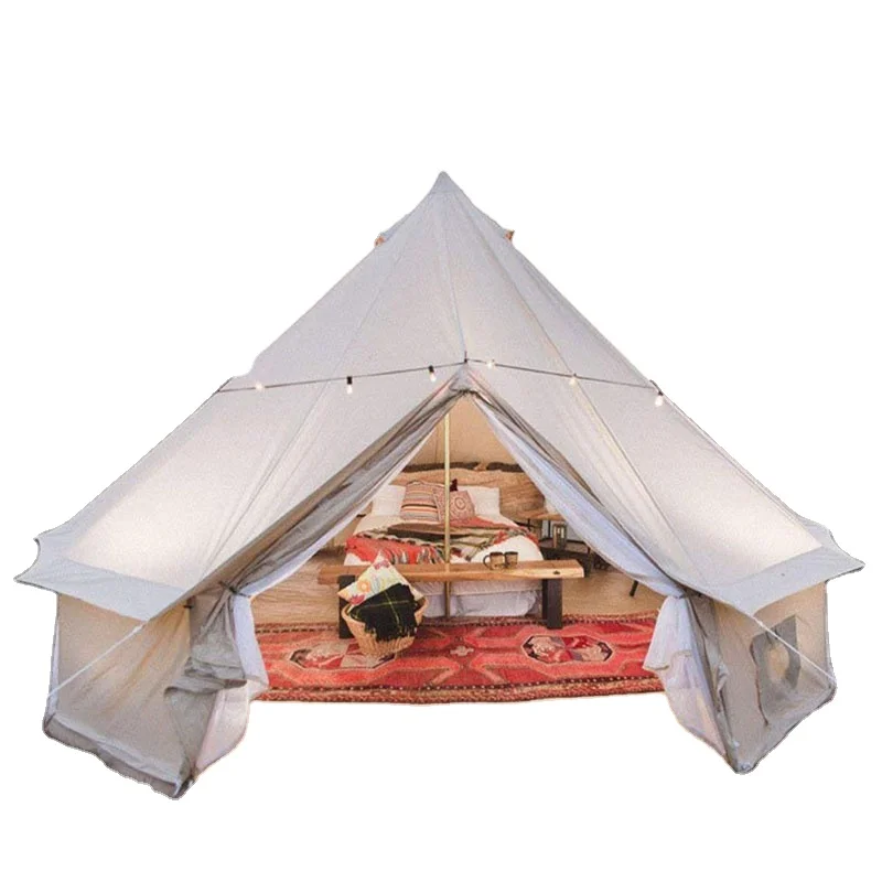 

Luxury Heavy Duty Glamping Oxford 5M Bell Tents Yurt Tent For outdoor, White or accept customization