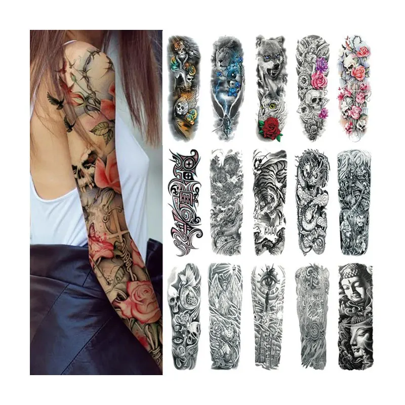 

Full Arm Large Skull Waterproof Temporary Tattoo Sticker for Men Women Wholesale Custom Sticker Tattoo, Colourful