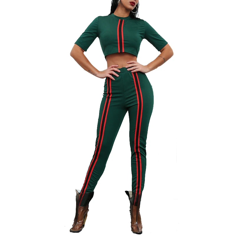 

Hot selling OEM Lace up Ribbed Crop Top with Pants Women tracksuits sexy, Customized colors