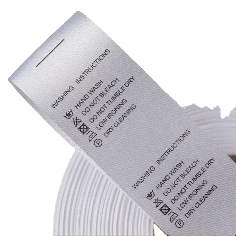 

Custom Printed Satin 100% Polyester Clothing Wash Care Label for T-shirt Underwear Swimwear, Dark blue, gold, 12 colors at most