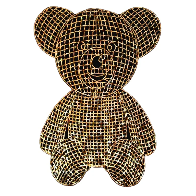 

Factory Rhinestone Bear Shape Transfer Hot Fix Custom Design Motif Wholesale For Lady Shirt, As customer's requirement