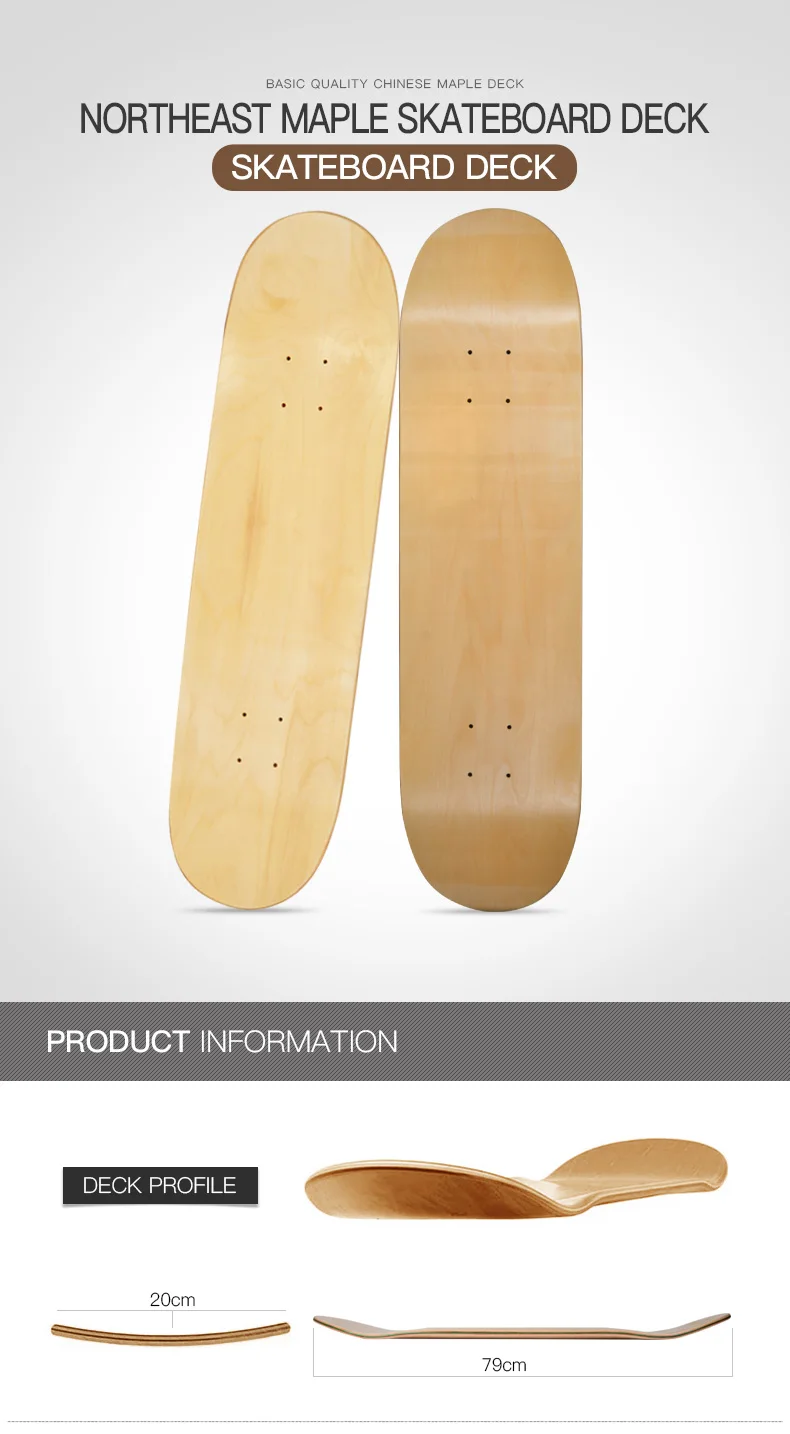 Cheap 31*8inch 7 Ply Custom Uncut Pro Blank Wooden Maple Deck For