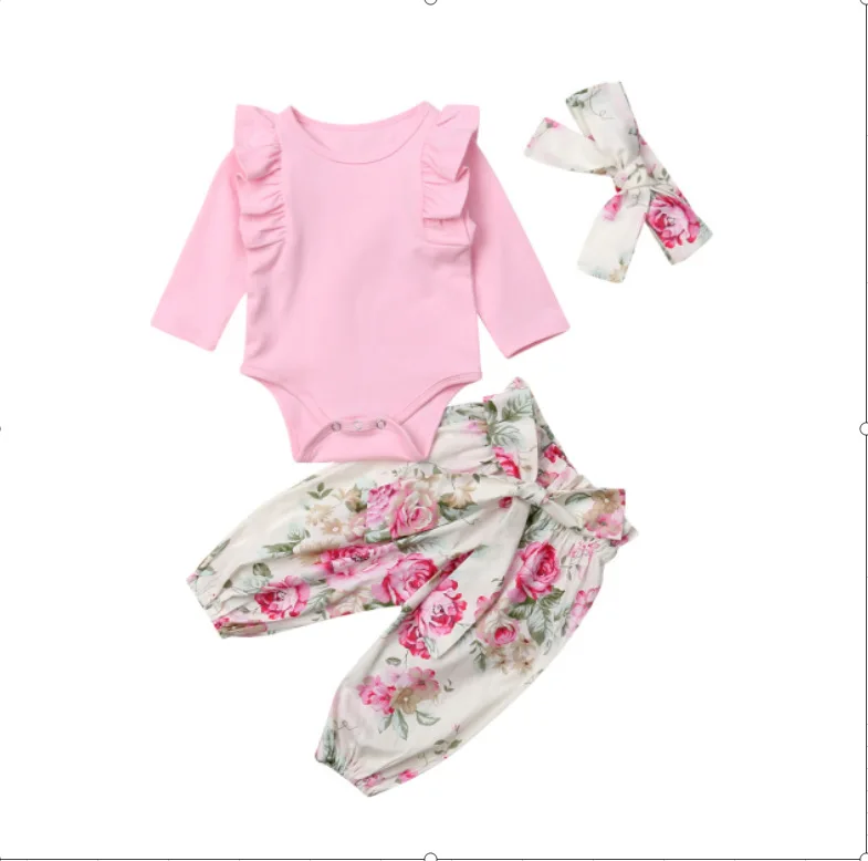 

Europe America Style Cotton Pure Color Romper Flower Print Pants