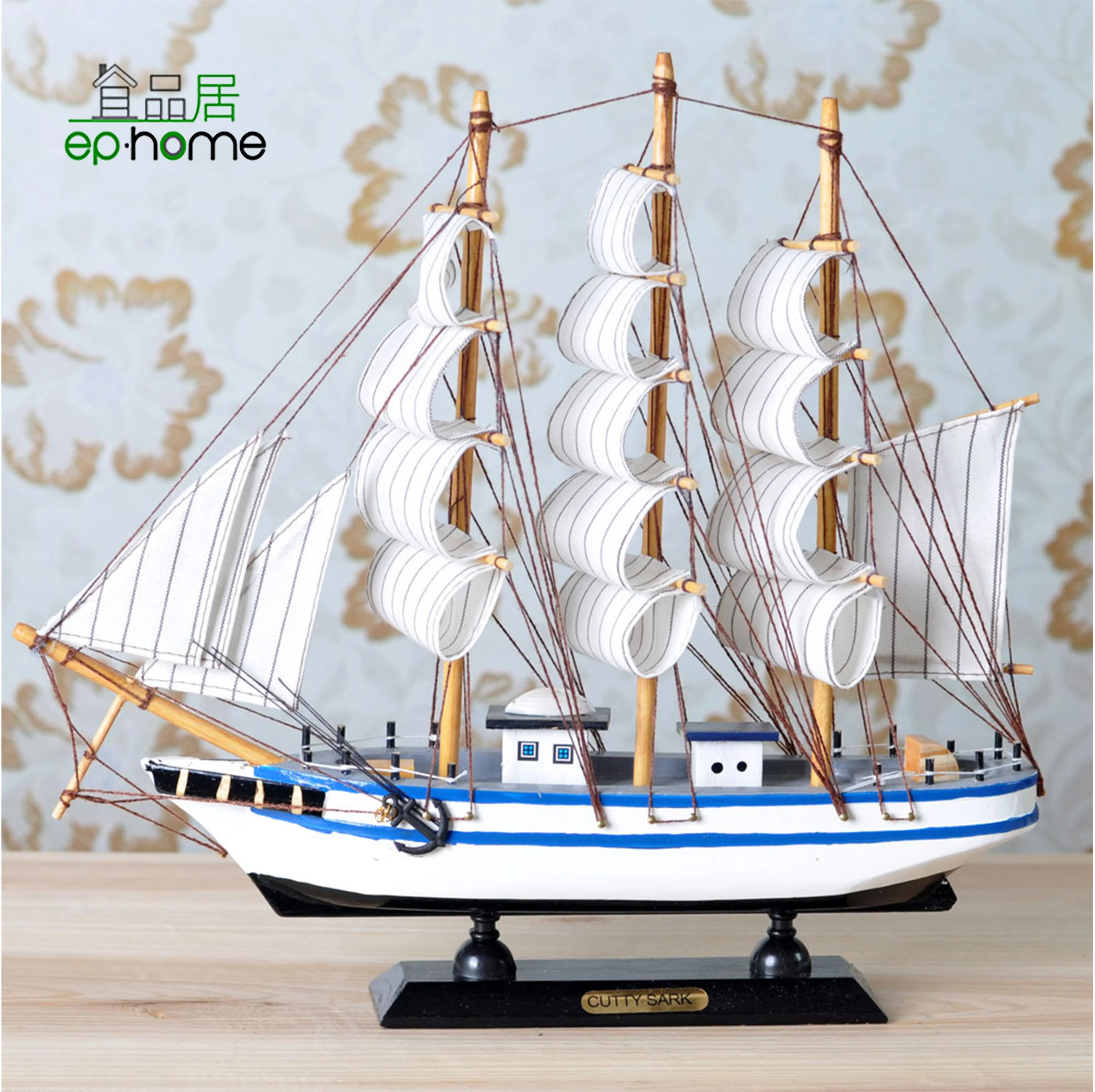 

Wooden Miniature Sailing Boat Model Handmade Vintage Nautical Sail Ship for Tabletop Ornament, Ocean Theme and Home Decor, White