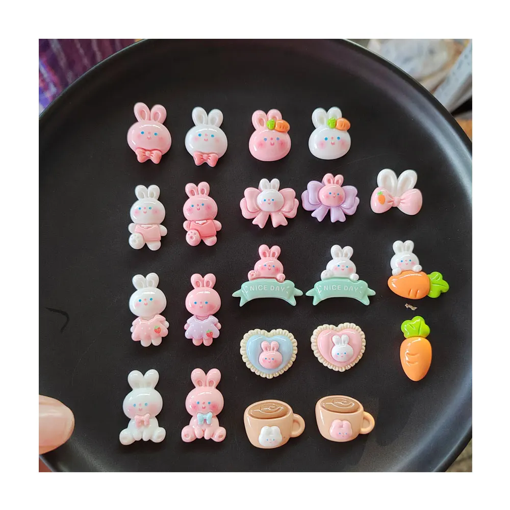 

100Pcs Factory Resin Mini Cartoon Rabbit Flat Back Cabochon Scrapbook Easter Kawaii DIY Embellishments Accessories