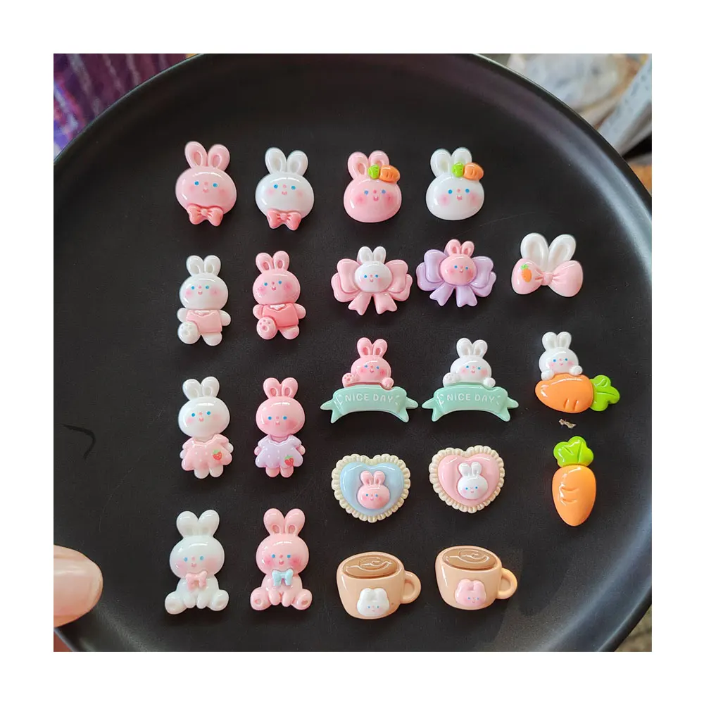 100Pcs Factory Resin Mini  Cartoon Rabbit Flat Back Cabochon Scrapbook Easter Kawaii DIY Embellishments Accessories