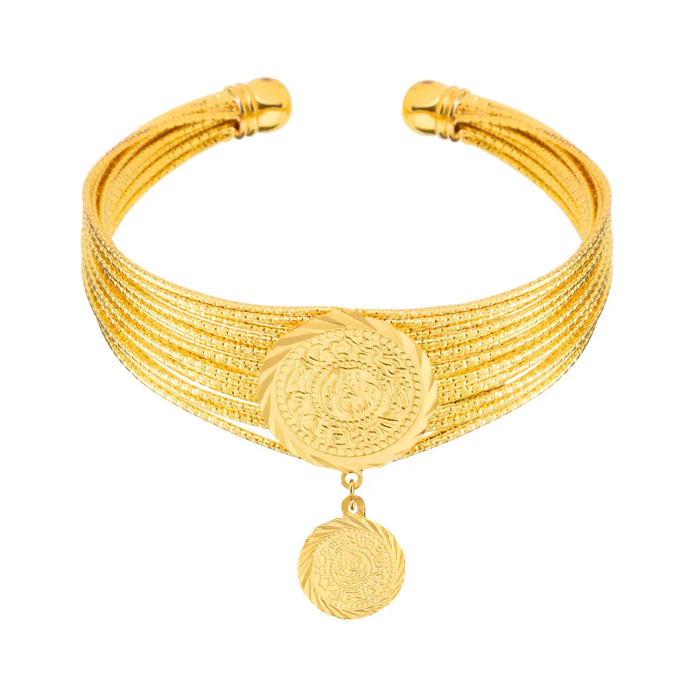 

Ethlyn 18K African ArabWomen Girls Jewelry Gold Color Coins Bangles For Lady Bangle & Bracelets Ethiopian Jewelry A2151