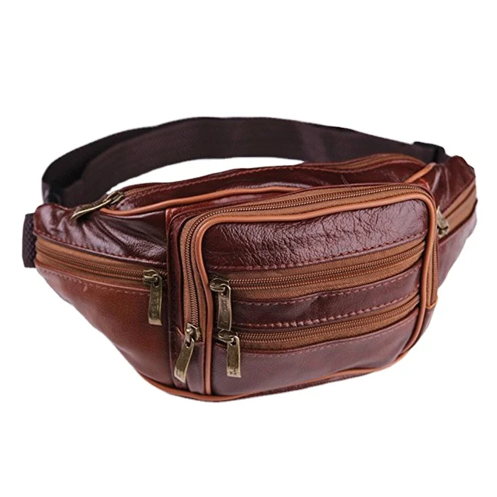 

Classic leather fanny pack men travel pouch waist bag with adjustable sport hip purse wholesale