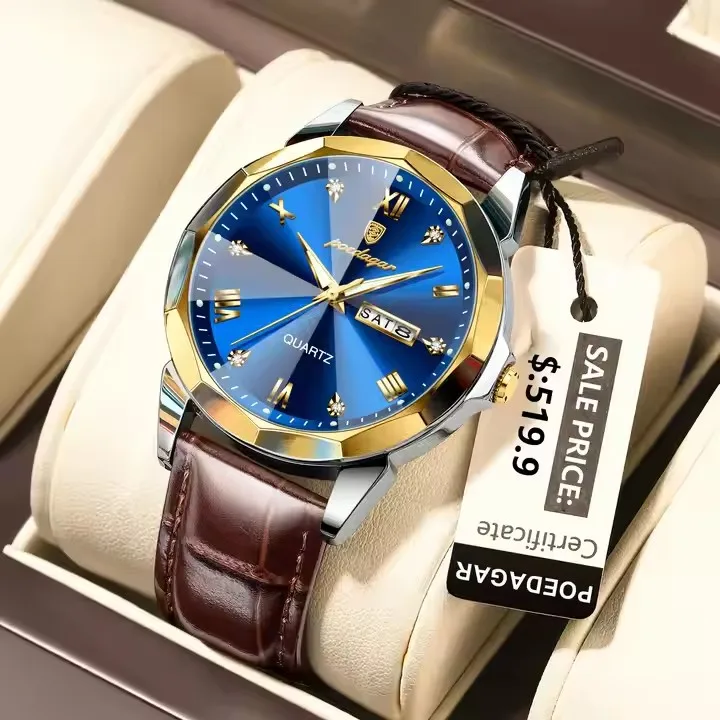 POEDAGAR 810 New Hot Sale Luxury Man Wristwatch Leather Waterproof Quartz Men's Watches Sports Business Men Watch With