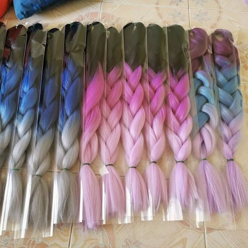 

2021fashional Braid Ombre Expression Braids African Extension French Curls Synthetic Braiding Hair, Per color two three four tone color more than 55 color