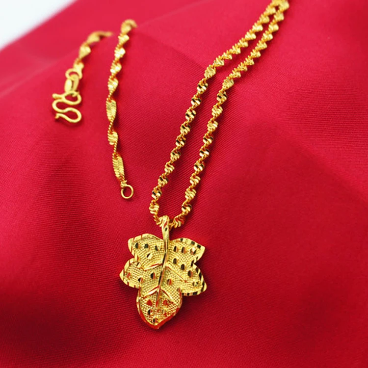 

Euro Coin Vietnam Sand Gold Necklace Women's Maple Leaf Pendant Necklace Brass Goldplated Jewelry One Drop